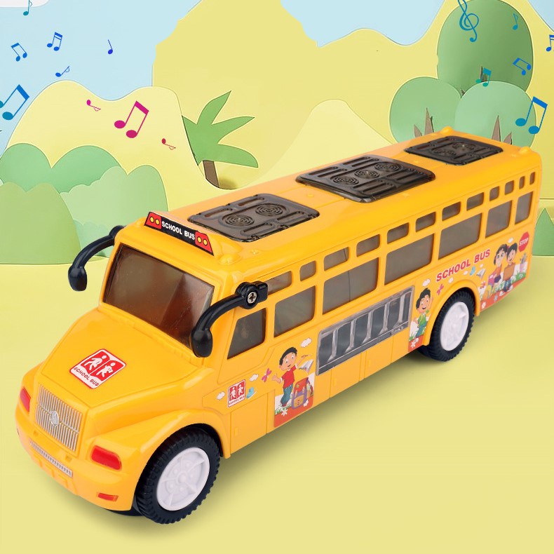 [Hàng sẵn] Xe Bus màu vàng phát nhạc và đèn nhiều màu sắc khi di chuyển nhựa không độc hại với da trẻ em