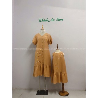Đầm linen tưng thêu tay mẹ và bé