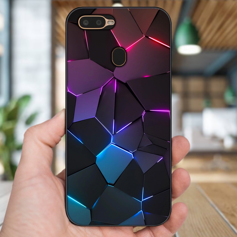 Ốp lưng Oppo A5S, A7, A12, F9 viền đen in hình hoạ tiết 3D