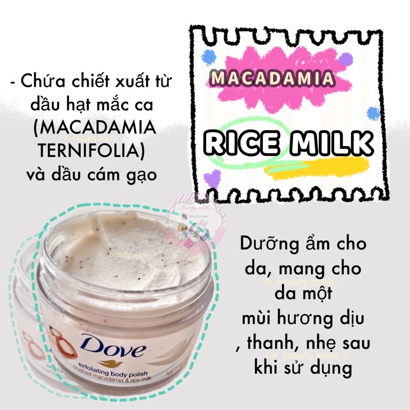 🥝 Tẩy da chết body Dove siêu mịn màng và thơm mịn nội địa Trung (lẻ 1 hũ) 🥝