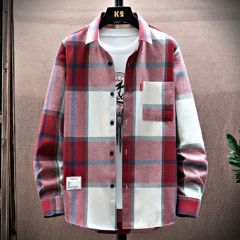 Áo Sơ Mi Dài Tay Dáng Rộng Hoa Văn Kẻ Ô Phong Cách Hàn Quốc Dành Cho Nam