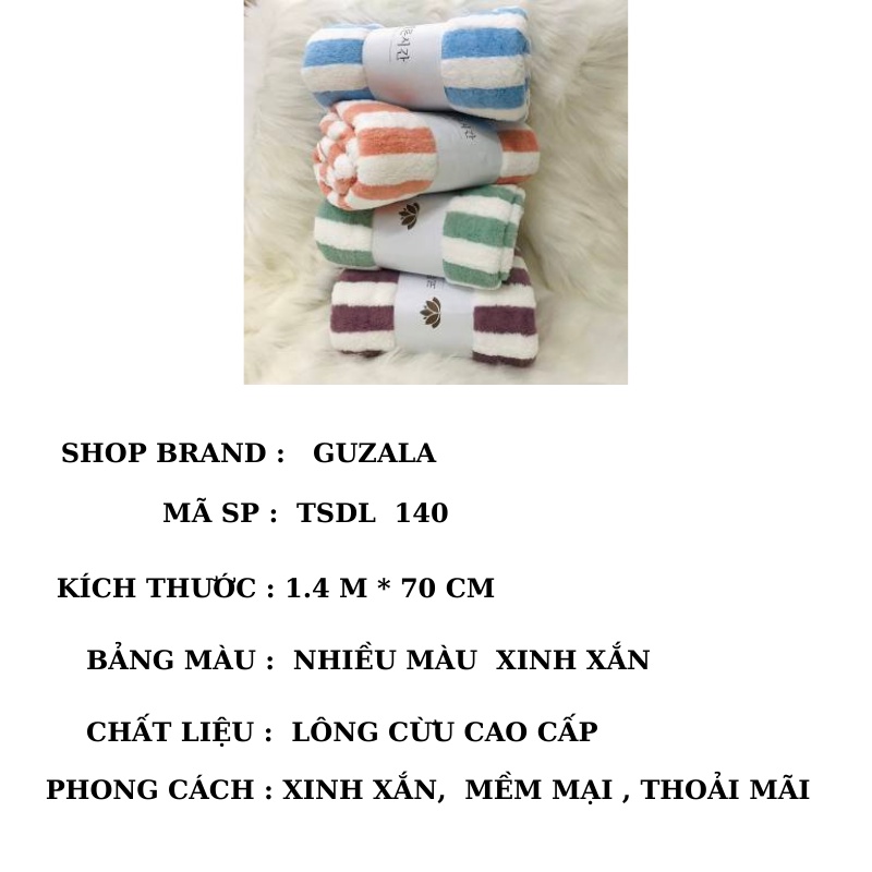 Khăn Tắm Kẻ Lông Cừu Mềm Mịn Xuất Hàn Cao Cấp KT 1.4m x 70cm _ TSDL 140