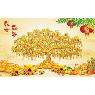 Tranh dán tường HD Phát Tài Phát Lộc B0001 KT 110 x 60 cm phủ kim sa