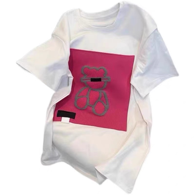 FREESHIP ÁO THUN TRẮNG GẤU HỒNG FORM THỤNG CHUẨN QCCC