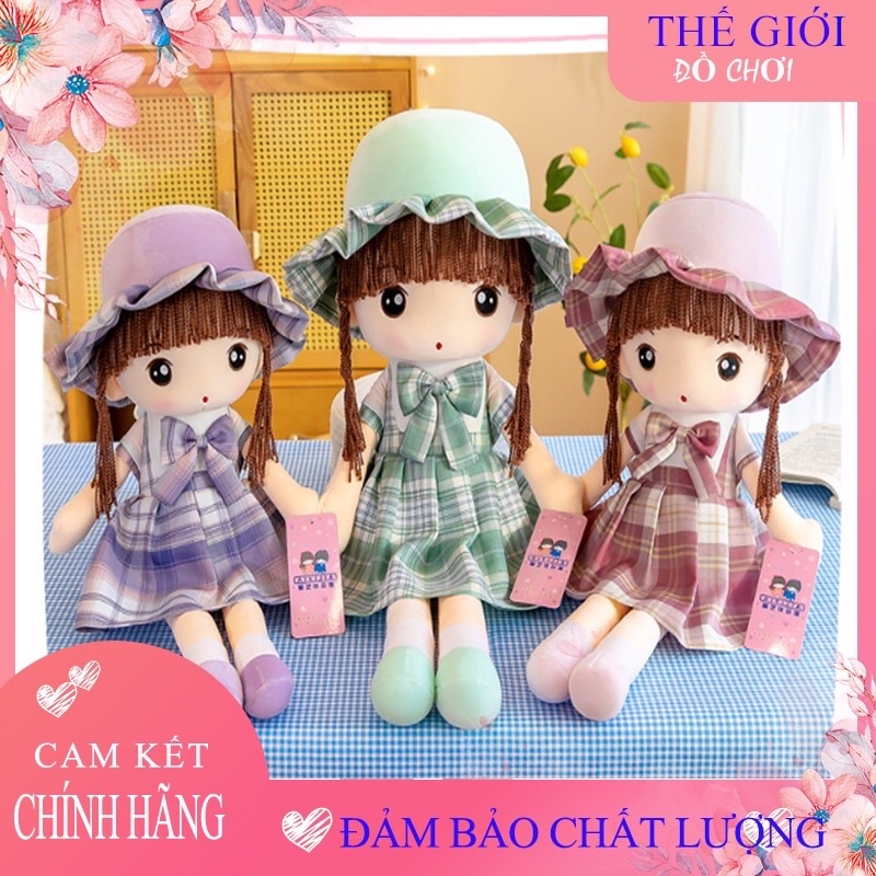 Búp Bê Gấu Bông Mũ Kẻ CaRo Kích Thước 45cm Và 60cm Cho Các Bé