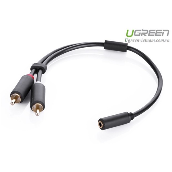 Cáp Audio 3.5mm âm ra 2 RCA dương dài 20cm UGREEN 10561 mạ vàng cao cấp