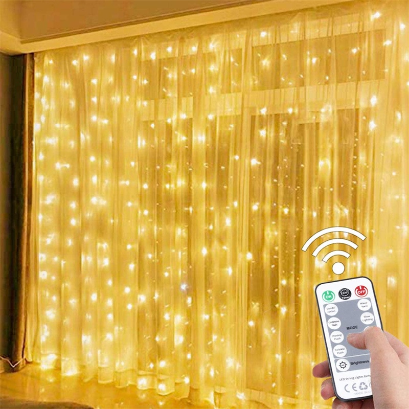 Đèn dây rèm LED 3 * 3M USB /8 chế độ đèn cổ tích năm mới với điều khiển từ xa /Đèn Led Vòng hoa cho Trang trí Trang chủ / Đám cưới / Tiệc / Sân vườn / Giáng sinh