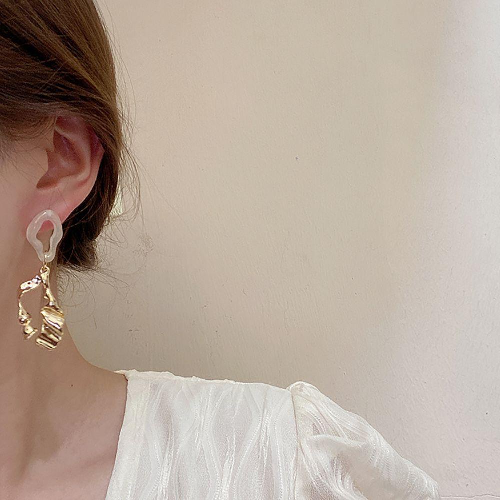 Khuyên Tai Acrylic Dáng Dài Không Đối Xứng Họa Tiết Hình Học Đơn Giản Cho Nữ