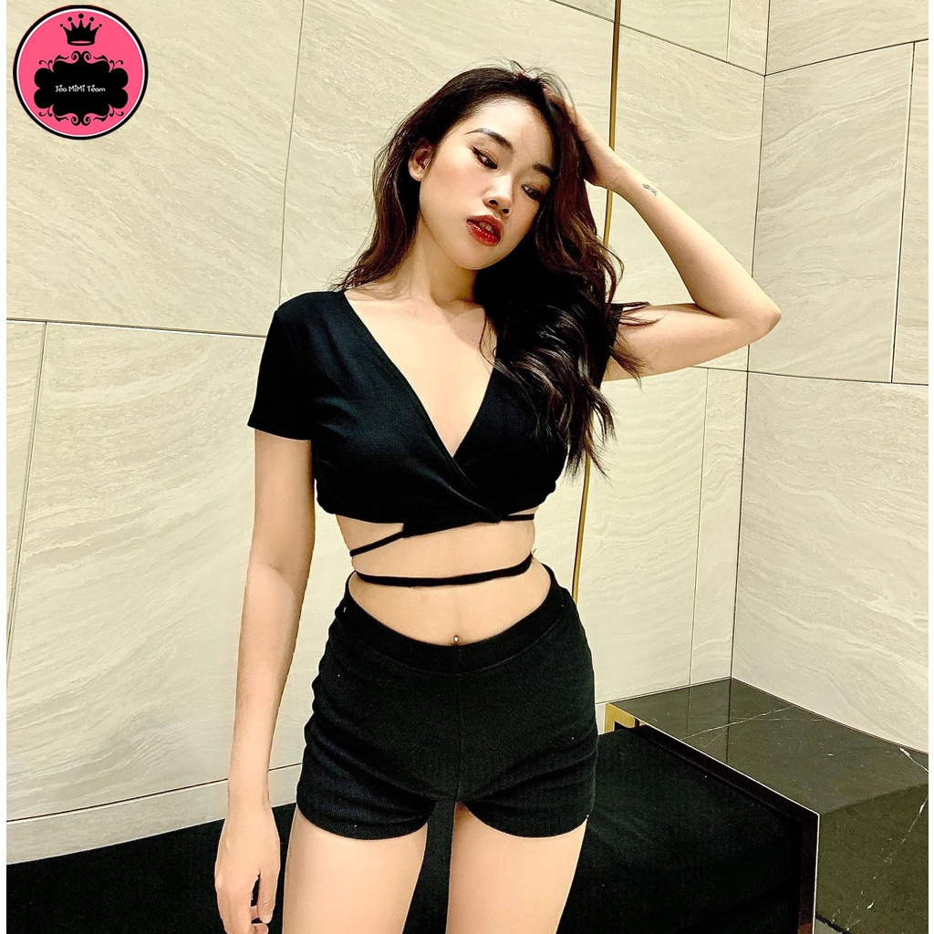 Áo Croptop Khoét Ngực Sexy Cột Dây Bigsize 38-65Kg "ÁO CỔ V" | BigBuy360 - bigbuy360.vn