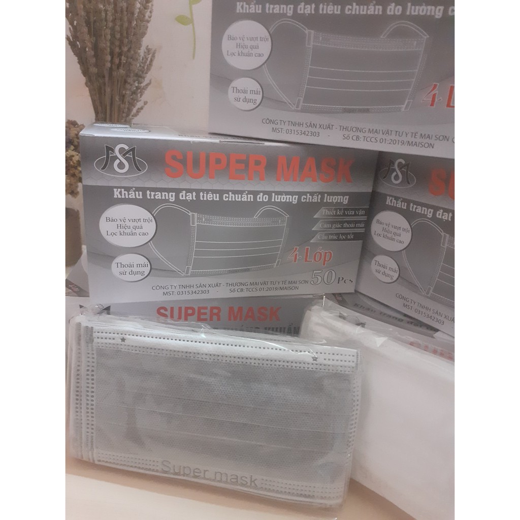 CỬA HÀNG BÁN  LẺ KHẨU TRANG Y TẾ 4 LỚP CHẤT LƯỢNG CAO KHÁNG KHUẨN SUPERMASK -BỊCH 10 CÁI MÀU XANH VÀ XÁM