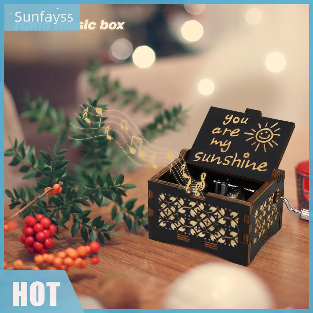 Hộp nhạc bằng gỗ khắc chữ You Are My Sunshine phong cách vintage