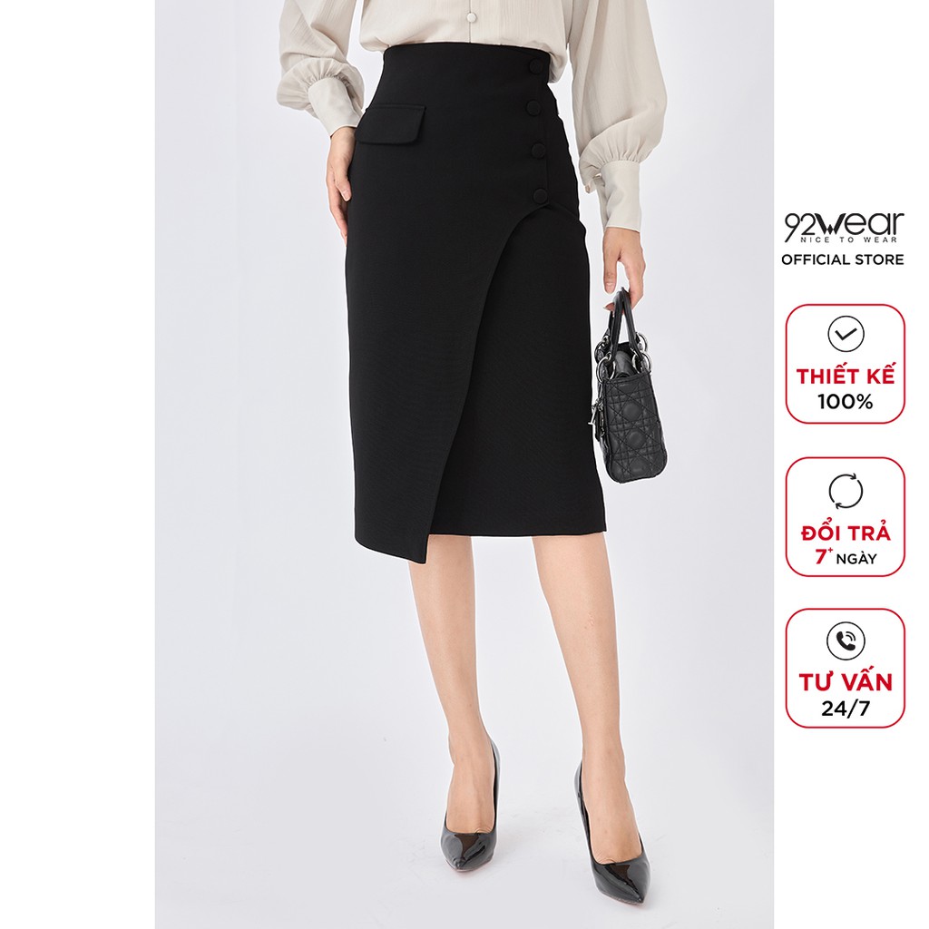 Chân váy dài công sở 92WEAR vạt chéo xẻ tà tôn dáng JDA1702 | BigBuy360 - bigbuy360.vn
