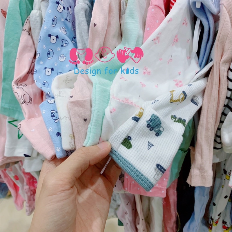 (Size 0-3m) Sleepsuit kèm BAO TAY LẬT, bộ bodysuit liền tất cho bé sơ sinh hàng xuất dư các hãng (Chọn mẫu)