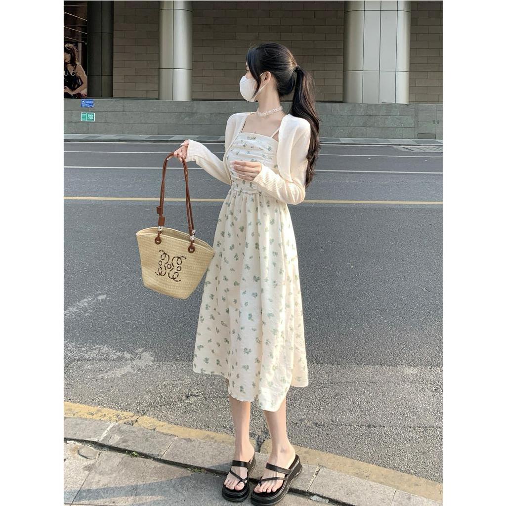 Váy 2 dây hoa nhí trắng xanh MUỐI Vay2shoanhi2348 P0/K15
