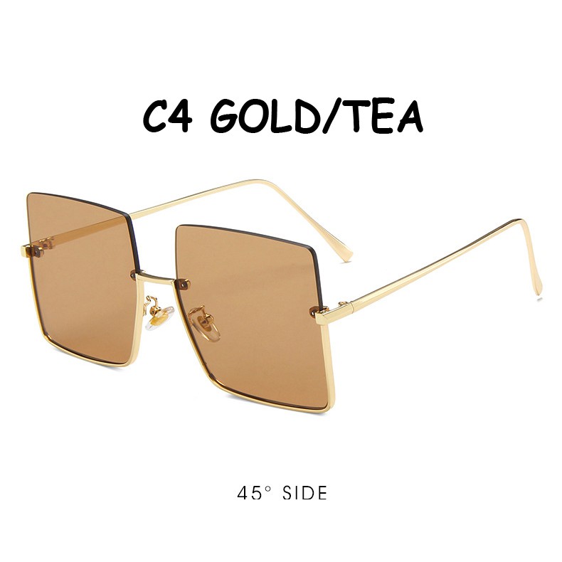 Kính Mát Vuông Nửa Gọng Bằng Kim Loại Phong Cách Retro Thời Trang INS