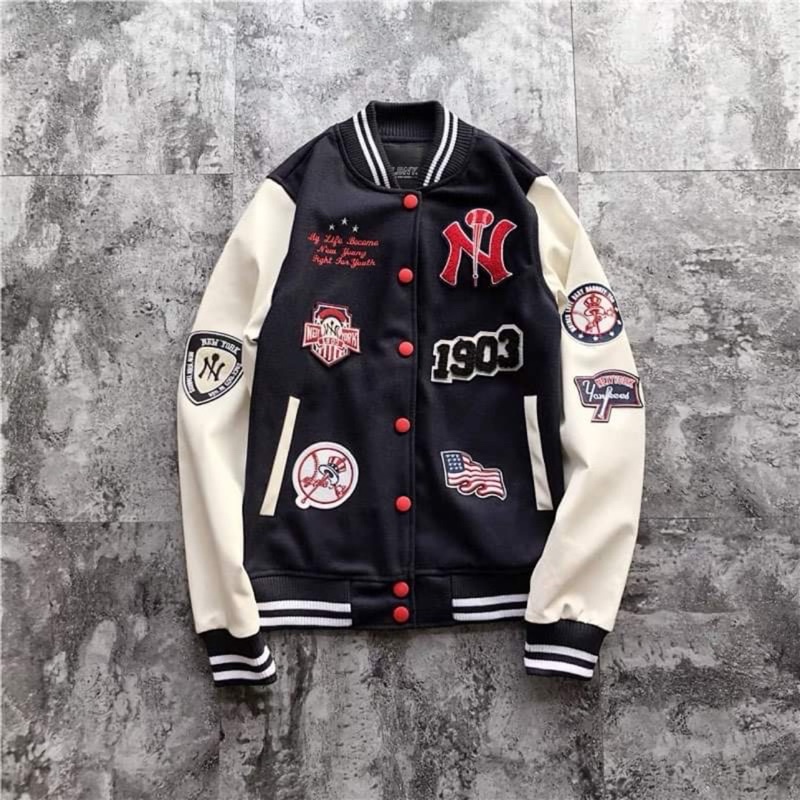 [CHÍNH HÃNG] ÁO KHOÁC BÓNG CHÀY MLBNY 1903 TAY DA - ÁO BOMBER THỂ THAO - VARSITY JACKET