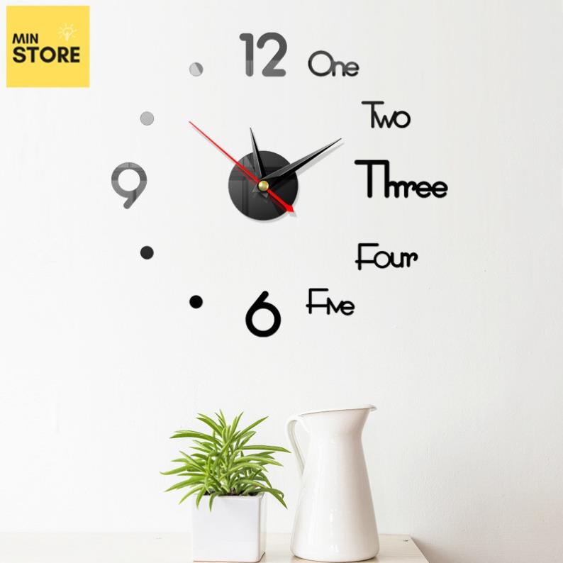 Đồng hồ trang trí dán tường 3D phong cách châu Âu độc đáo, Máy kim trôi êm ái