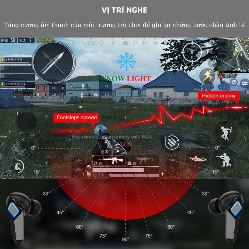 Tai nghe bluetooth nhet tai không dây Tai nghe gaming PUBG audio nhét tai không dây nhét thể thao K68 Snow light