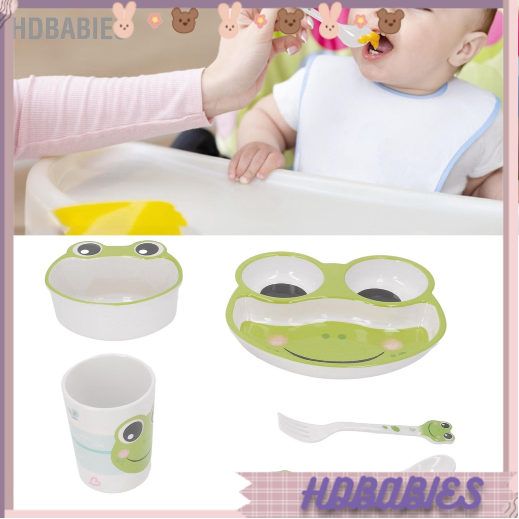 HDbabies Bộ đồ ăn cho trẻ mới biết đi Máy rửa bát An toàn không chứa BPA Ngăn ngừa trượt Phim hoạt hình bé Đĩa với muỗng nĩa bằng cốc