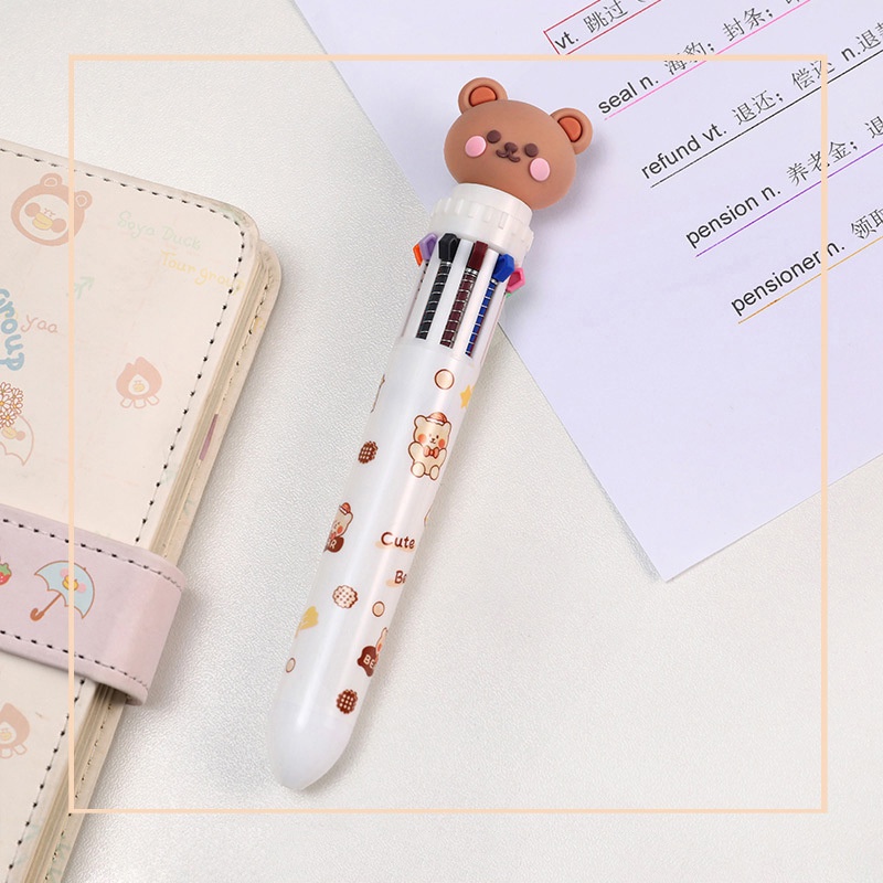 Bút Bi Bấm 10 Màu Họa Tiết Hoạt Hình Dễ Thương