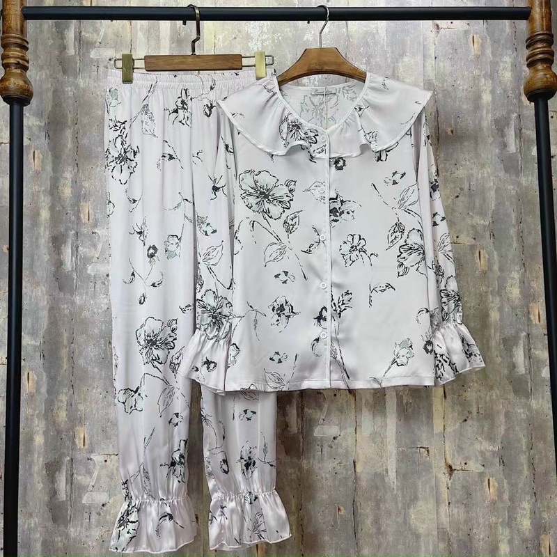 Bộ lụa mặc nhà bánh bèo phối ren lụa satin cao cấp quảng châu