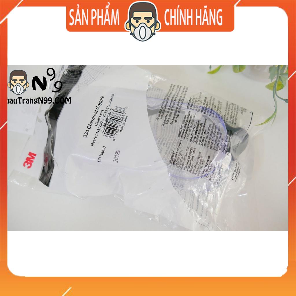 Kính bảo hộ 3M 334 chống bụi, UV, hóa chất, chống bọt bắn, chống động sương, chống chầy cao cấp #SF401AF