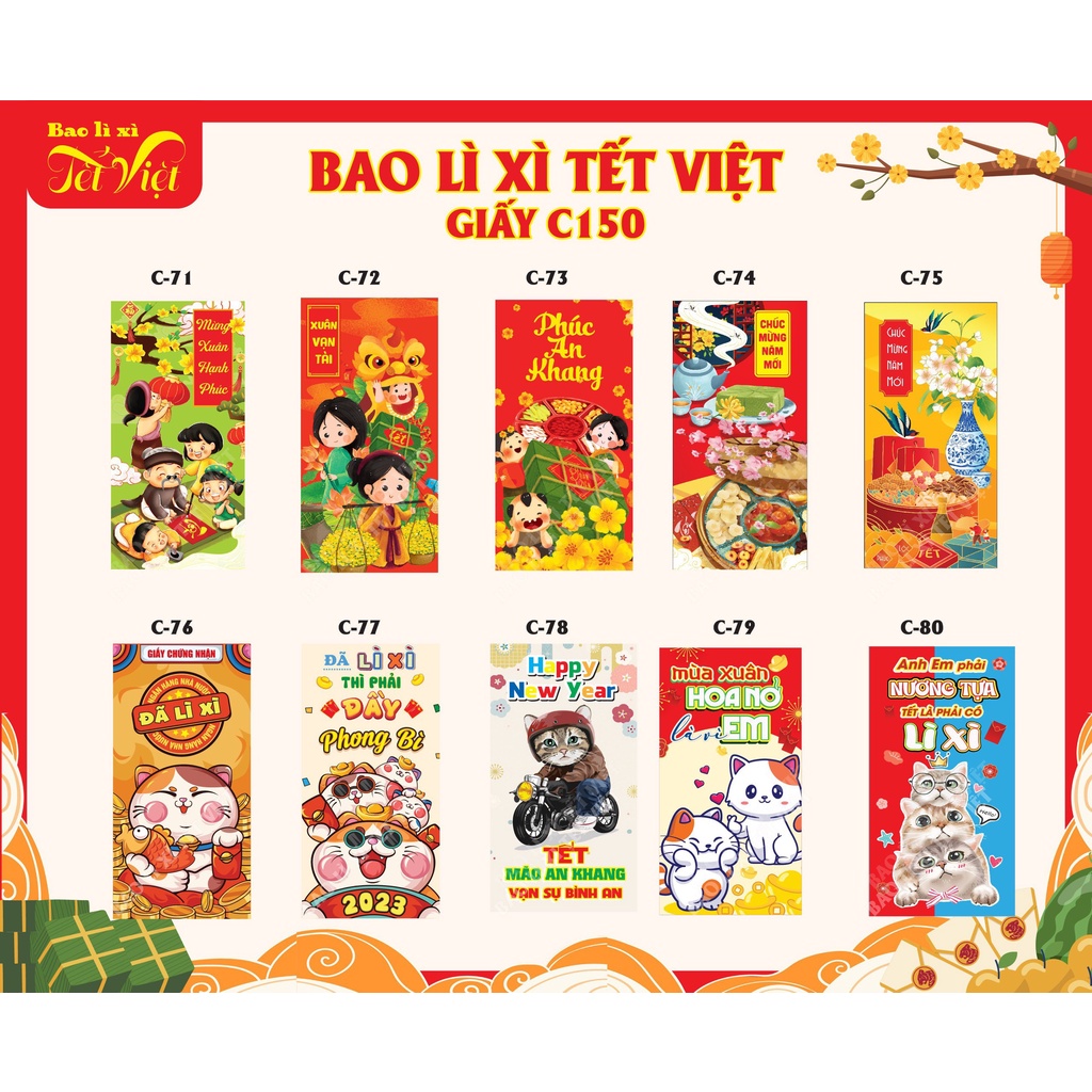 10 Bao Lì Xì 2023 Giá Sỉ Rẻ Tết Độc Lạ Màu Đỏ Đẹp Hoạt Hình Quý Mão Cute Dễ Thương Thần Tài Tiền Đô - Lana Queen