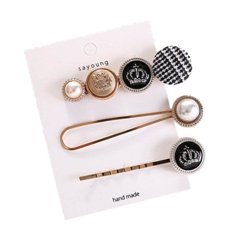 Set 3 Kẹp Tóc Hợp Kim Đính Ngọc Trai Giả Phong Cách Nhật Bản