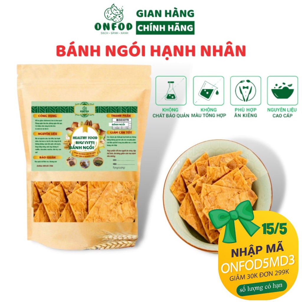 Bánh ngói hạnh nhân ONFODcho người tiểu đường, giảm cân, ăn kiêng, tập gym, yoga, thực dưỡng 250g 500g