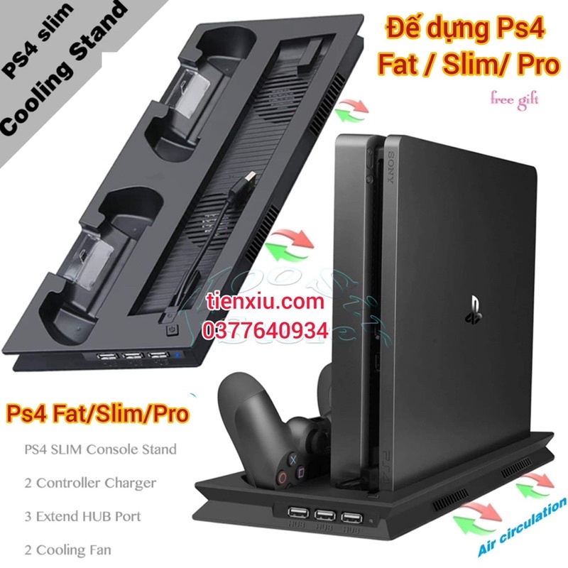 Đế dựng Ps4 Fat/ Slim /Pro làm mát ps4 slim và Ps4 pro mẫu slimfit PS4 tản nhiệt Ps4
