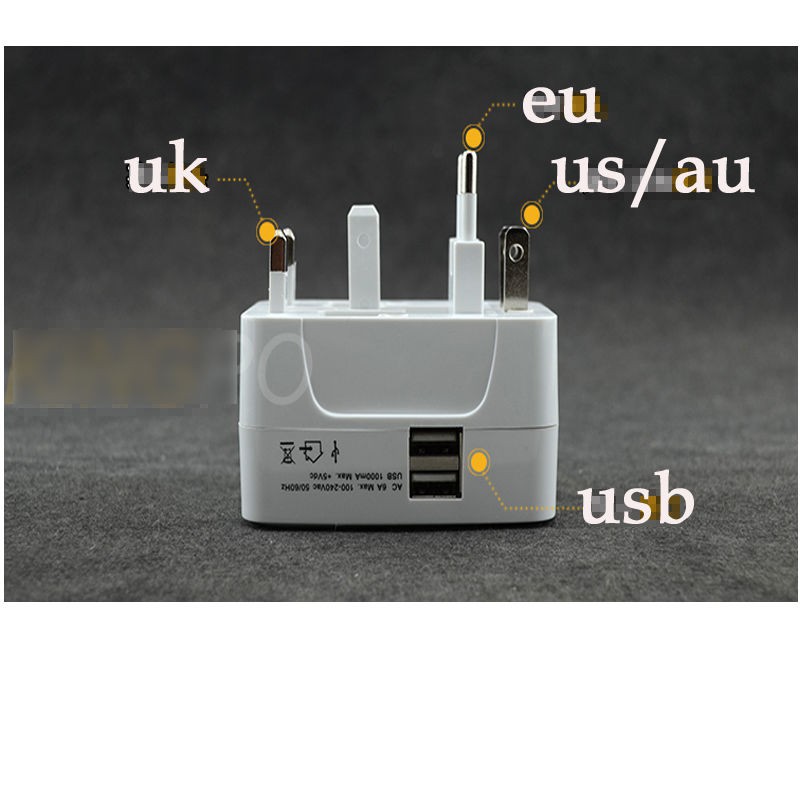 Ổ cắm chuyển đổi có 2 cổng USB theo tiêu chuẩn AU/US/UK/EU tiện dụng khi đi du lịch