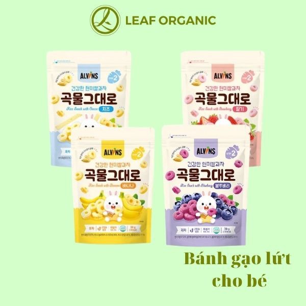 Thực phẩm bổ sung bánh gạo lứt ăn dặm  cho bé 1 tuổi  Alvins 30g nhiều vị việt quất, táo, dâu, phô mai