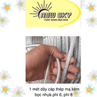 1 mét dây cáp thép mạ kẽm bọc nhựa phi 6, phi 8 (dây cáp lụa mềm)