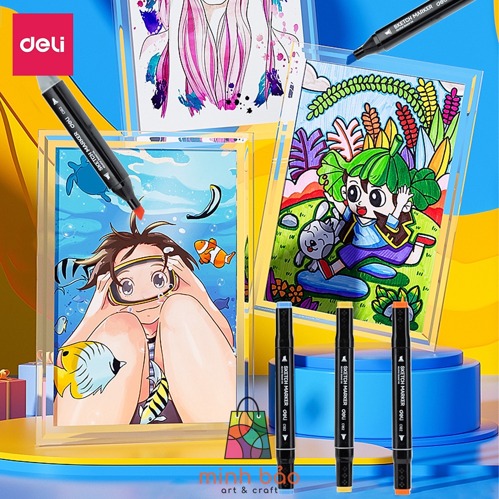 MẪU MỚI - BỘ BÚT MARKER CHUYÊN NGHIỆP CAO CẤP KÈM TÚI VẢI, KHAY ĐỰNG DELI 30/40/60/80 MÀU CC182