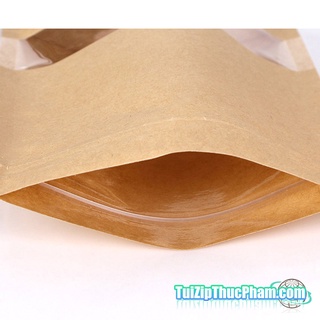 100 cái 9x14+3cm Túi zip giấy Kraft cửa sổ tràn viền nhỏ phủ PET CPP chống nước chuyên đựng thực phẩm có nhận in logo