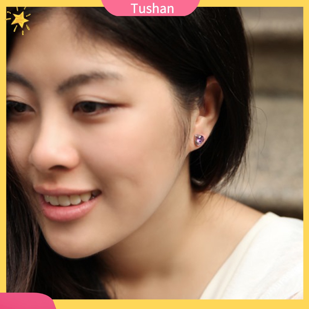 TUSH Lady Rhinestone Inlaid Heart Ear Stud Earrings Women Jewelry Valentine Day Gift