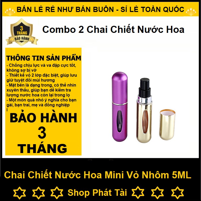 Combo 2 Chai Chiết Nước Hoa Tự Động Mini - Chai Chiết Nước Hoa 5ML Vỏ Nhôm Giá RẺ - Quà Tặng 20/10