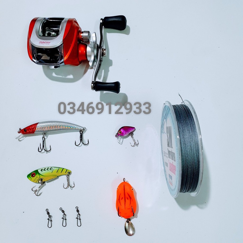 Bộ Cần Câu Lure Shimano 2 ngọn 1m8 - 2m1 - 2m4, Máy Ngang YUMOSHI LV201 Kèm phụ kiện