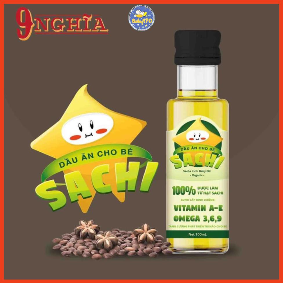 Dầu Sachi 100ml 9-Nghĩa - dầu ăn nguyên chất tự nhiên giàu Omega 3.6.9 - cho bé ăn dặm mẹ yên tâm