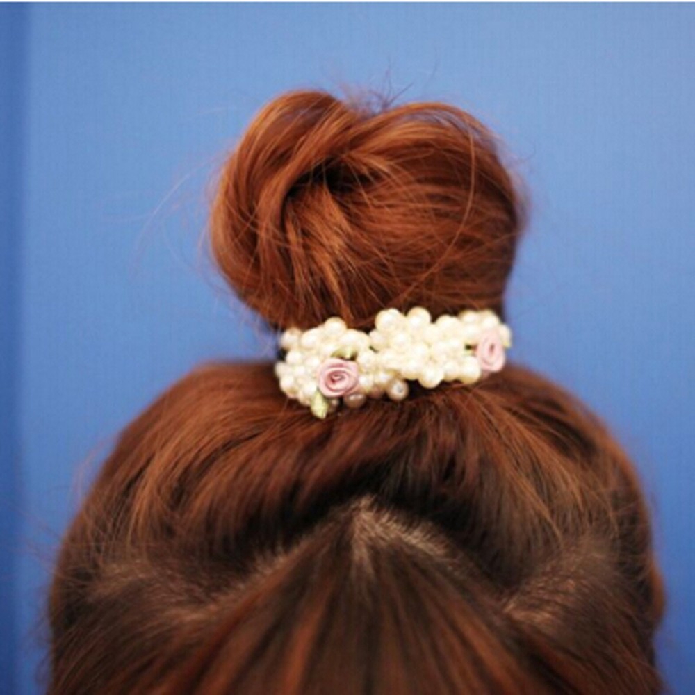 Dây buộc tóc phối hoa và hạt ngọc trai giả thời trang cho nữ