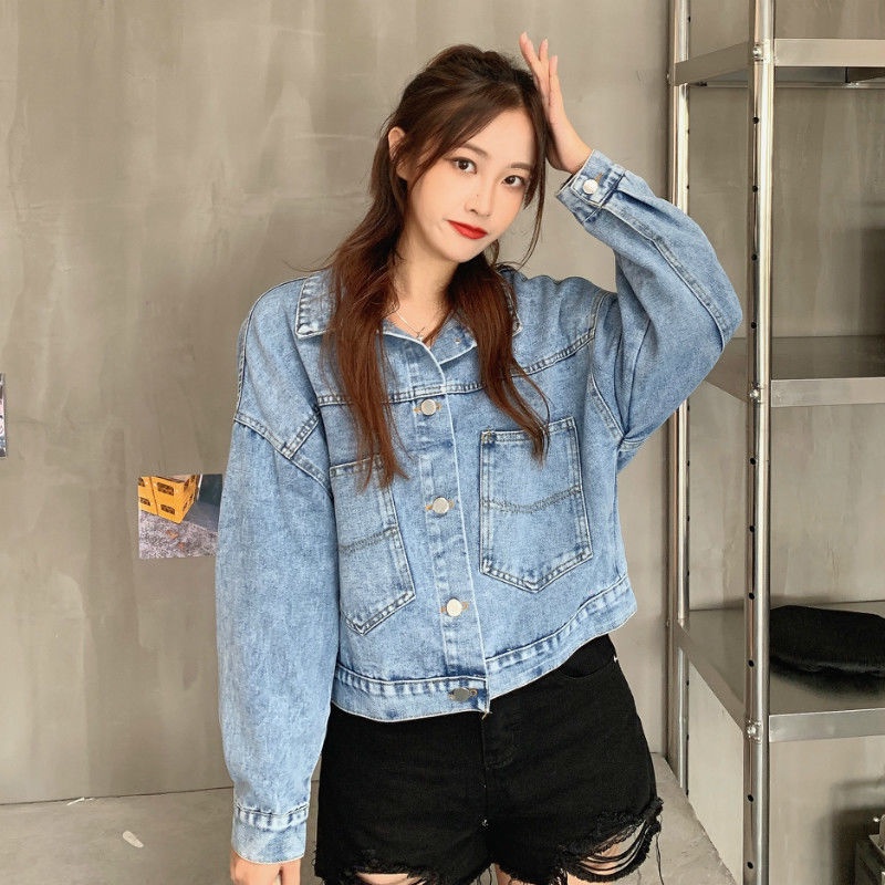 Áo Khoác denim Dáng Rộng In Hạt Cườm Phong Cách Hàn Quốc Thời Trang Mùa Thu Mới Cho