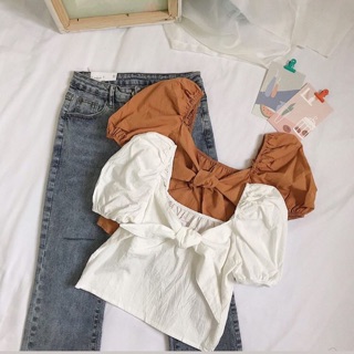 Áo sơ mi croptop thắt nơ