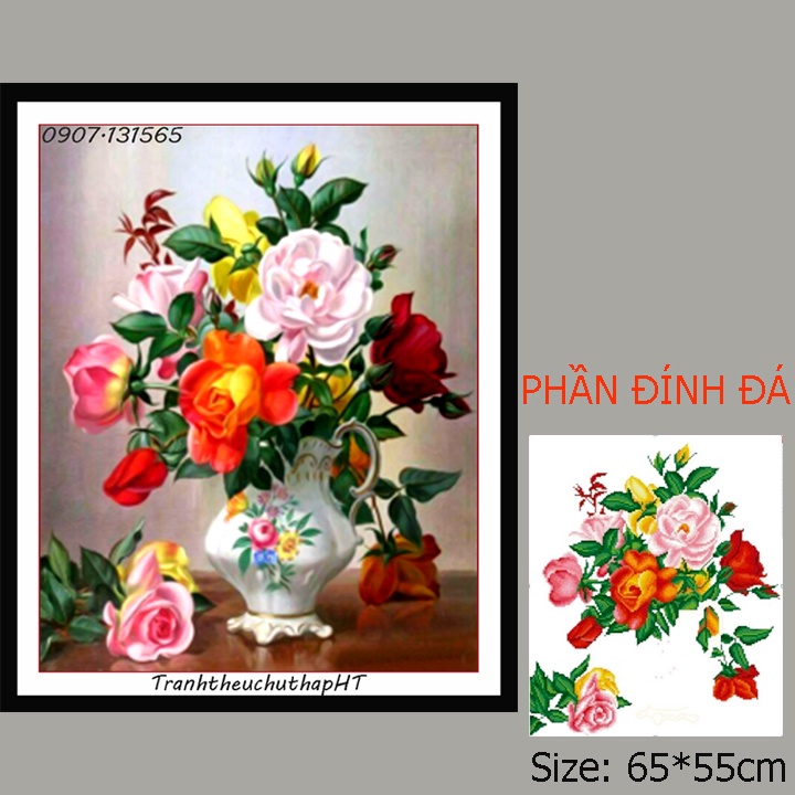 Tranh đính đá Bình hoa hồng tuyệt đẹp VS408 - tự đính