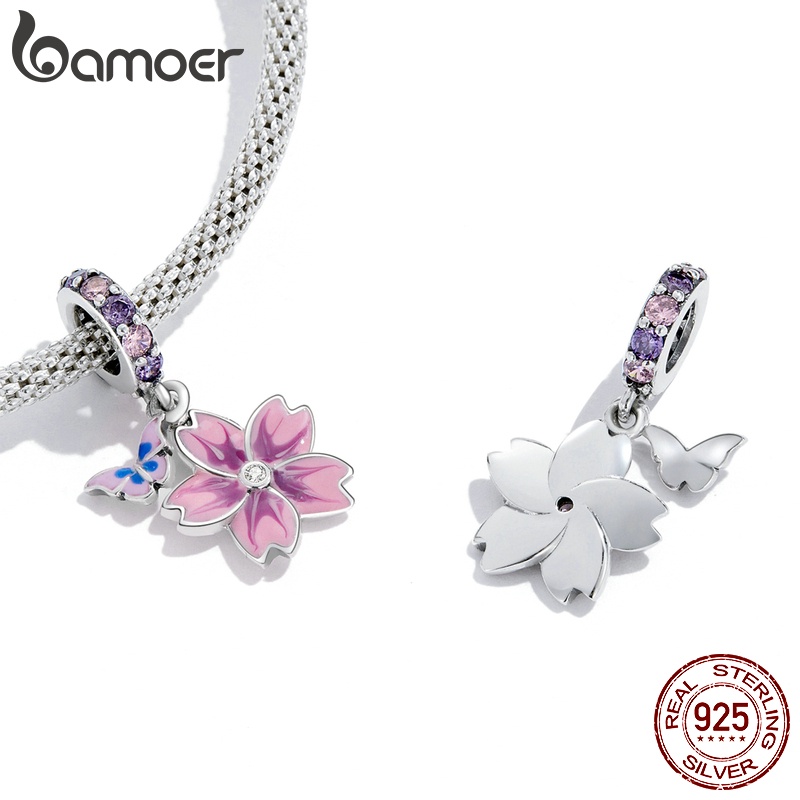 Hạt trang sức Bamoer SCC2185 925 bạc họa tiết hoa và bướm dùng làm đồ trang sức chuyên nghiệp