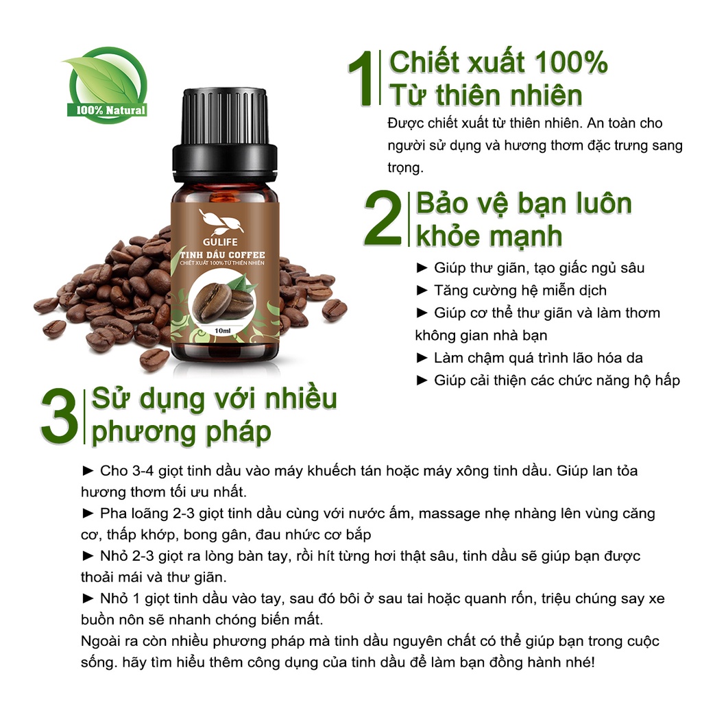 Tinh dầu Cafe Chiết Xuất Từ Thiên Nhiên GULIFE - Coffee - Giảm Căng Thằng, Thơm Phòng &amp; Thư Giãn