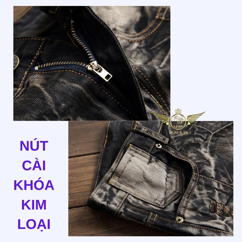 Quần jean nam ống suông đẹp độc lạ LEVAMEN chất liệu cotton không co giãn dáng thường thêu phượng  QJ050 | BigBuy360 - bigbuy360.vn