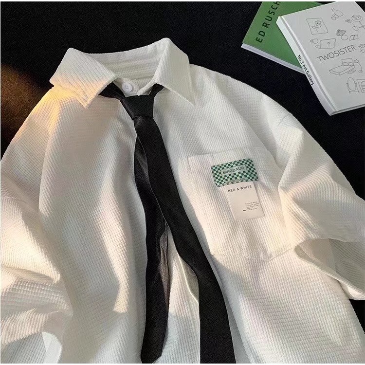 Áo Sơ Mi Tay Ngắn Họa Tiết Thêu Phong Cách Retro Hàn Quốc Cho Nam Nữ