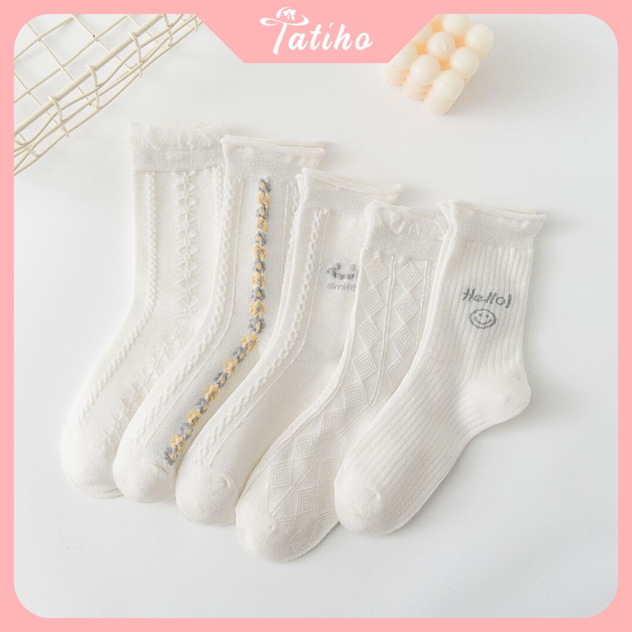 Vớ Tất Cotton Cổ Cao Nữ Đẹp Họa Tiết Dễ Thương Phong Cách Nhật Bản Dễ Thương - Tatiho - Mã TV025
