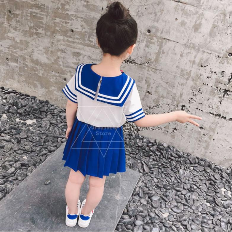Set áo thun tay ngắn in hình thủy thủ mặt trăng + chân váy xếp ly cho bé gái 1-3-12 tuổi HA