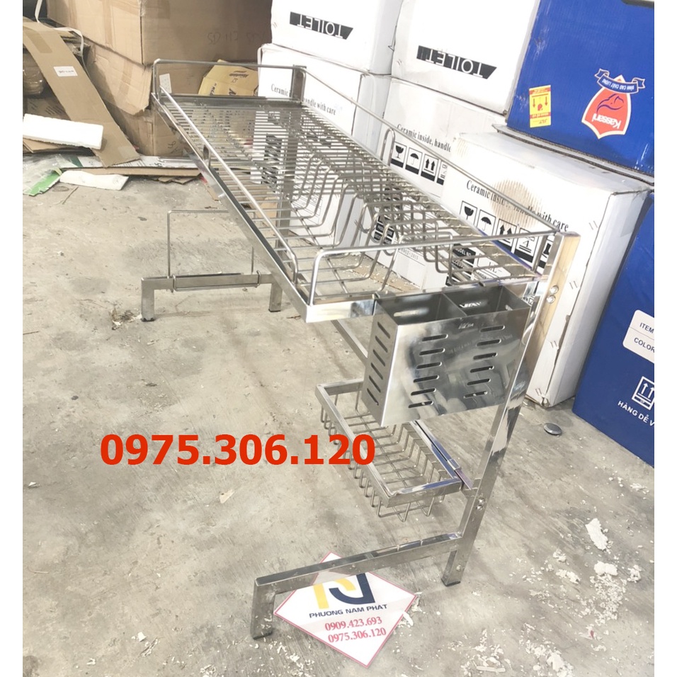 [CHẮC CHẮN NHẤT-TĂM 4LY} Kệ Chén Đa Năng 100% INOX 304 ĐẶT TRÊN THÀNH CHẬU 2 HỘC,KỆ 2 ỐNG ĐŨA KỆ 86cm-96cm-106cm Trắng